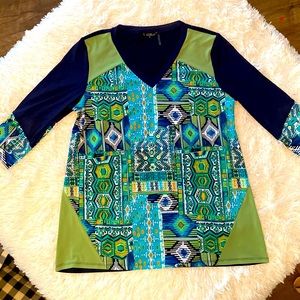 Women IOR Paris bright blue green tunic EUC size XL thin fabric